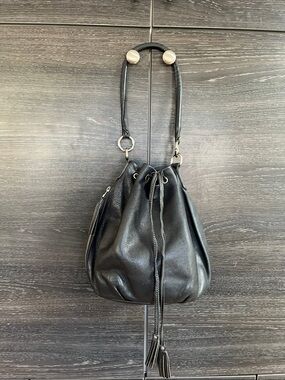 Roots Black Leather Hobo/Bucket Bag